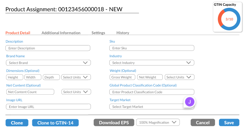 product number data